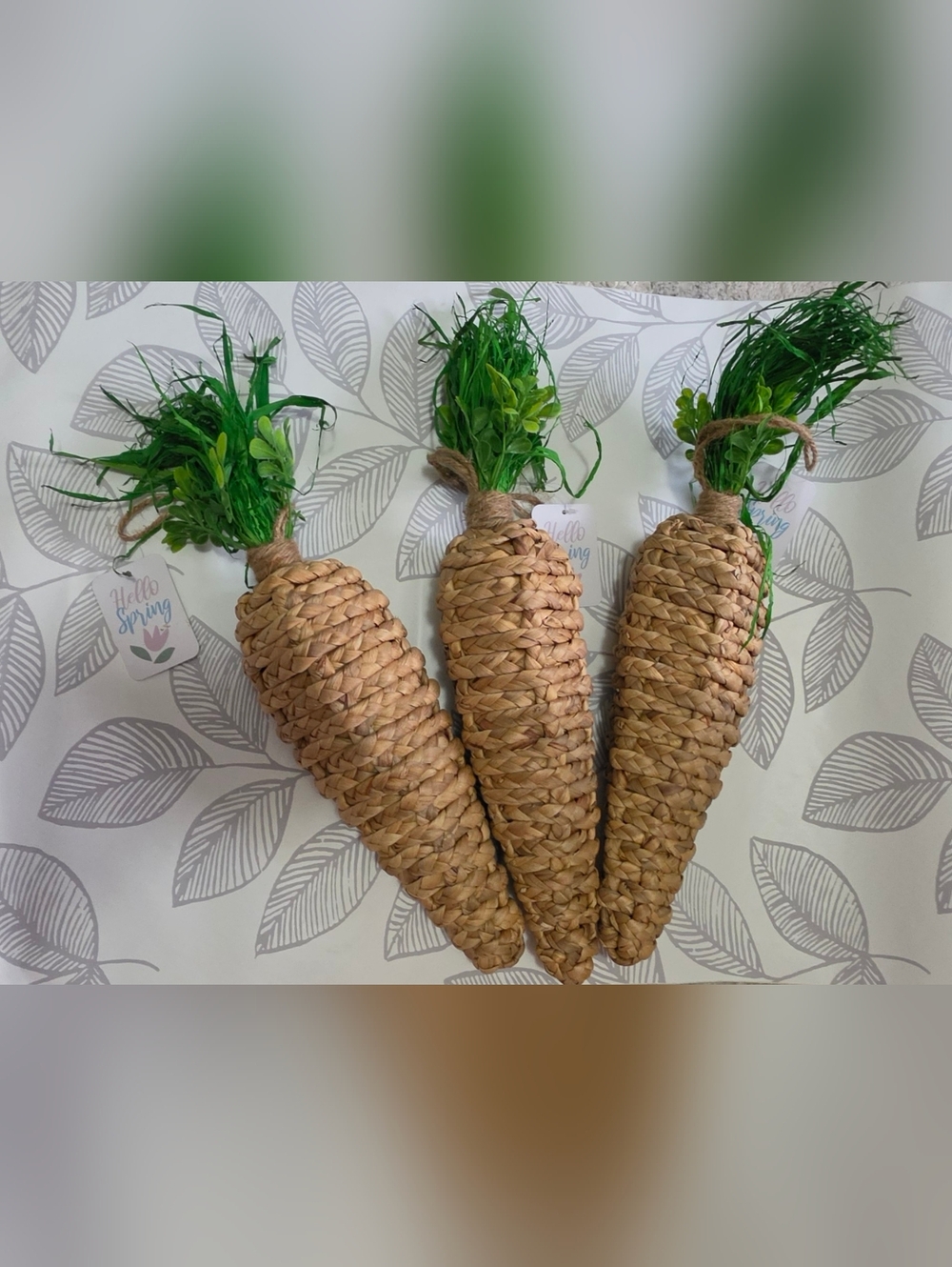 Woven Raffia Carrot Bundle with Faux Green Tops